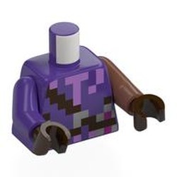 LEGO part 973e151pr0001 Torso, Odd Arms, Left Medium Nougat Arm, Right Dark Purple Arm, Dark Brown Hands with print in Medium Lilac/ Dark Purple