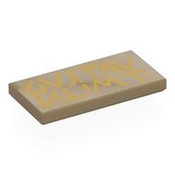 LEGO part 87079pr0182 Tile 2 x 4 with Gold 'GUSTAV KLIMT' Signature print in Sand Yellow/ Dark Tan