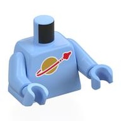 LEGO part 973c29h29pr0001 Torso Classic Space Logo Print, Bright Light Blue Arms and Hands in Light Royal Blue/ Bright Light Blue
