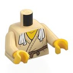 LEGO part 973c26h01pr0015 Torso, Robe, Medium Nougat Belt, Trim, White Scarf print, Tan Arms, Yellow Hands in Brick Yellow/ Tan