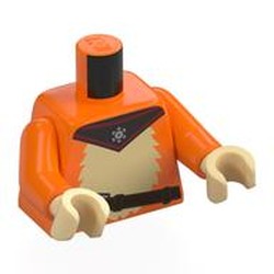 LEGO part 973c34h26pr0001 Torso, Orange Arms, Tan Hands with print in Bright Orange/ Orange