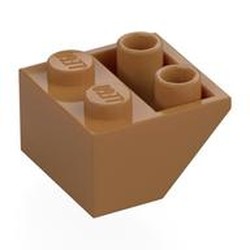 LEGO part 3660 Slope Inverted 45° 2 x 2 [Ovoid Bottom Pin, Bar-sized Stud Holes] in Medium Nougat