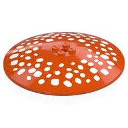 LEGO part 50990bpr0004 Dish 10 x 10 Inverted (Radar) with White Spots (Mushroom Head) print in Reddish Orange