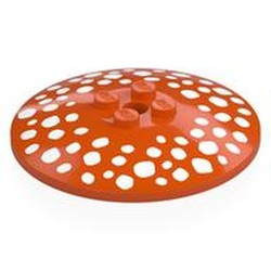 LEGO part 44375bpr0014 Dish 6 x 6 Inverted (Radar) with White Spots (Mushroom Head) print in Reddish Orange