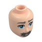 Minidoll Head Male, Thick Dark Bluish Grey Eyebrows, Beard, Moustache, Dark Azure Eyes