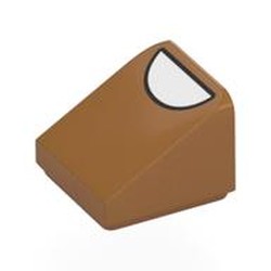 LEGO part 54200pr0038 Brick Sloped 30° 1 x 1 x 2/3 (Cheese Slope) with White Half Oval (Toe) print in Medium Nougat