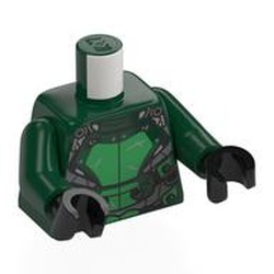 LEGO part 973c35h03pr0009 Torso, Dark Green Arms, Black Hands with print in Earth Green/ Dark Green