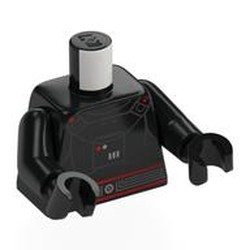 LEGO part 973c03h03pr0028 Torso, Dark Trooper Armor, Red Lines print, Black Arms and Hands in Black