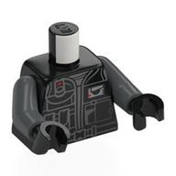 LEGO part 973c12h03pr0005 Torso, Imperial Remnants Shuttle Pilot Suit, Dark Bluish Grey Markings, Imperial Insignia on Arm print, Dark Bluish Gray Arms, Black Hands in Black