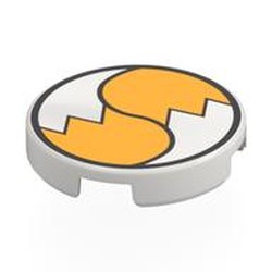 LEGO part 14769pr0049 Tile Round 2 x 2 with 2 Fox Tails with Black Border Print in White