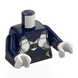 LEGO part 973c05h27pr9999 Torso Body Armor, White Vest Print, Dark Blue Arms, White Hands in Earth Blue/ Dark Blue