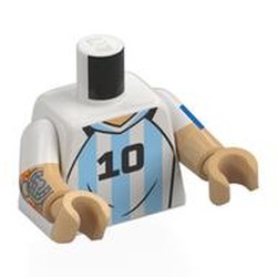 LEGO part 973g27c70h70pr0001 Torso, Dual Molded Arms with White Sleeves Pattern, Warm Tan Arms and Hands with print in White