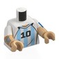Torso, Dual Molded Arms with White/Bright Light Blue Football Shirt, Black '10' 'MESSI', Blue Band on Arm, Tattoo print, White Sleeves Pattern, Warm Tan Arms and Hands