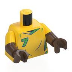 LEGO part 973g01c80h80pr0001 Torso, Dual Molded Arms with Yellow Sleeves Pattern, Umber Brown Arms and Hands with print in Bright Yellow/ Yellow