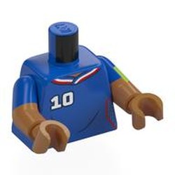 LEGO part 973g28c28h23pr0001 Torso, Dual Molded Arms with Blue Sleeves Pattern, Blue Arms, Medium Nougat Hands with print in Bright Blue/ Blue