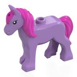 LEGO part 112958pr0003 Animal, Foal, Long Mane Dark Pink with Black Eyes print in Medium Lavender