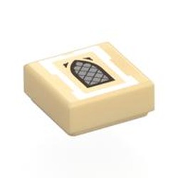 LEGO part 3070bpr0061 Tile 1 x 1 with Silver Arched Window, White Border print in Brick Yellow/ Tan