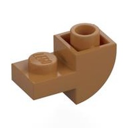 LEGO part 5847 Brick Curved Inverted 1 x 2 with 1 x 1 Cutouts in Medium Nougat