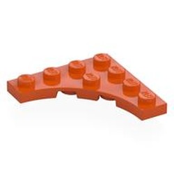 LEGO part 35044 Plate Special 4 x 4 with 3 x 3 Quarter Round Cutout in Reddish Orange