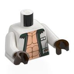 LEGO part 973c27h07pr0001 Torso, White Arms, Dark Brown Hands with print in White