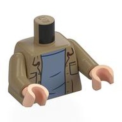 LEGO part 973c11h02pr0004 Torso, Dark Tan Arms, Light Nougat Hands with print in Sand Yellow/ Dark Tan