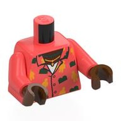 LEGO part 973c60h19pr0001 Torso, Coral Arms, Reddish Brown Hands with print in Vibrant Coral/ Coral