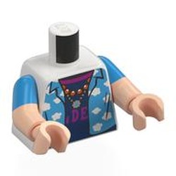 LEGO part 973g04c02h02pr0001 Torso, Dual Molded Arms with Dark Azure Sleeves Pattern, Light Nougat Arms and Hands with print in White