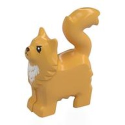 LEGO part 6329pr0004 Animal, Cat with Furry Chest with White Chest, Black Eyes, Nose print in Ochre Yellow