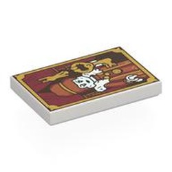 LEGO part 26603pr0051 Tile 2 x 3 with Painting Of Baroness, Key, Gold Frame print in White
