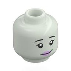 LEGO part 28621pr0205 Minifig Head Maid, Black Eyebrows, Pink Lips, Tired Smile, Mouth Closed / Open Mouth Smile in Glow in Dark White