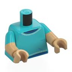 LEGO part 973g42c70h70pr0001 Torso, Dual Molded Arms with Medium Azure Sleeves Pattern, Warm Tan Arms and Hands with print in Medium Azure