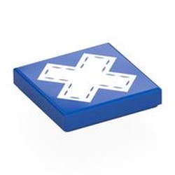 LEGO part 3068bpr0500 Tile 2 x 2 with White X, Stitches print in Bright Blue/ Blue