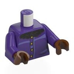 LEGO part 973c09h19pr0002 Torso, Dark Purple Arms, Reddish Brown Hands with print in Medium Lilac/ Dark Purple