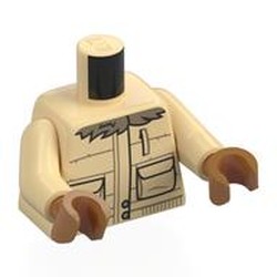 LEGO part 973c26h23pr0002 Torso, Tan Arms, Medium Nougat Hands with print in Brick Yellow/ Tan