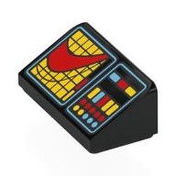 LEGO part 85984pr0057 Brick Sloped 30° 1 x 2 x 2/3 with Red/Yellow/Bright Light Blue Control Panel, Yellow/Red Graph (Enterprise) print in Black
