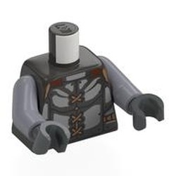 LEGO part 973c30h12pr0003 Torso, Flat Silver Arms, Dark Bluish Gray Hands with print in Titanium Metallic / Pearl Titanium