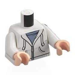 LEGO part 973c27h02pr0029 Torso, White Arms, Light Nougat Hands with print in White