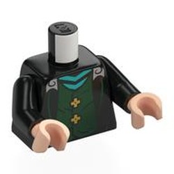 LEGO part 973c03h02pr0024 Torso, Black Arms, Light Nougat Hands with print in Black