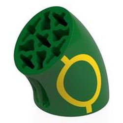 LEGO part 5057pr0001 Brick Round 3 x 3 D. Tube with 45° Elbow and Axle Holes (Crossholes) at Each End with print in Dark Green/ Green