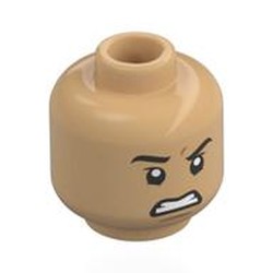 LEGO part 28621pr0180 Minifig Head Roronoa Zoro, Eyebrows, Stern / ??? Print in Warm Tan