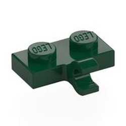 LEGO part 11476 Plate Special 1 x 2 with Clip Horizontal on Side in Earth Green/ Dark Green
