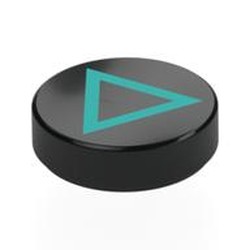 LEGO part 8491pr0002 Tile Round 1.5 x 1.5 with Dark Turquoise Triangle print in Black