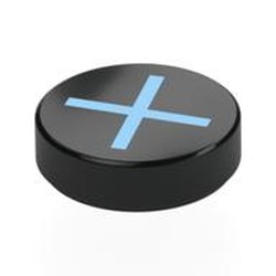 LEGO part 8491pr0001 Tile Round 1.5 x 1.5 with Bright Light Blue X print in Black