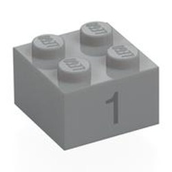 LEGO part 3003pr0041 Brick 2 x 2 with Dark Bluish Grey '1' Print in Medium Stone Grey/ Light Bluish Gray