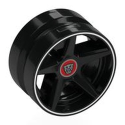 LEGO part 7834pr0002 Wheel, Sport 21 x 11 with White Stripe, Silver Tiger on Red Background print in Black