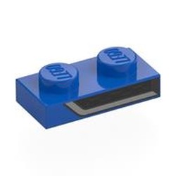 LEGO part 3023pr0013 Plate 1 x 2 with Black, Dark Bluish Grey Air Intake print in Bright Blue/ Blue