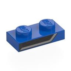 LEGO part 3023pr0008 Plate 1 x 2 with Black, Dark Bluish Grey Air Intake print in Bright Blue/ Blue