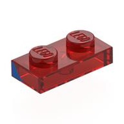 LEGO part 3023pr0014 Plate 1 x 2 with Blue Triangle Left print in Transparent Red/ Trans-Red