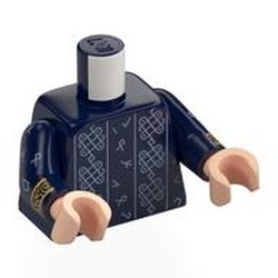 LEGO part 973c05h02pr0011 Torso, Sand Blue Decorations, Runes, Gold Bands on Arms print, Dark Blue Arms, Light Nougat Hands in Earth Blue/ Dark Blue