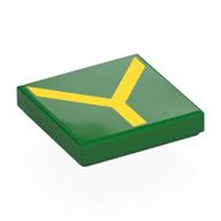 LEGO part 3068bpr0495 Tile 2 x 2 with Yellow 'Y' print in Dark Green/ Green